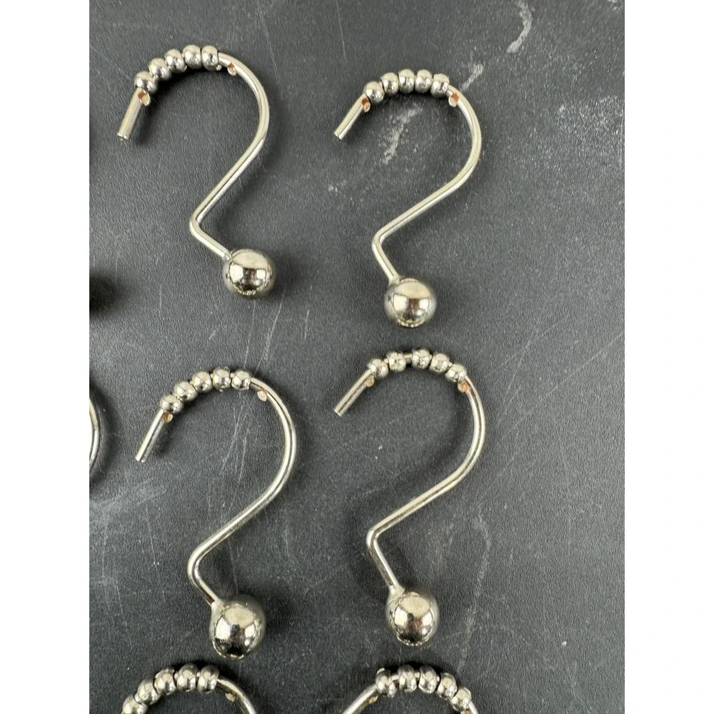 Set of 12 Chrome Roller Ball Shower‎ Curtain Hooks Silver Metal Rings Beaded